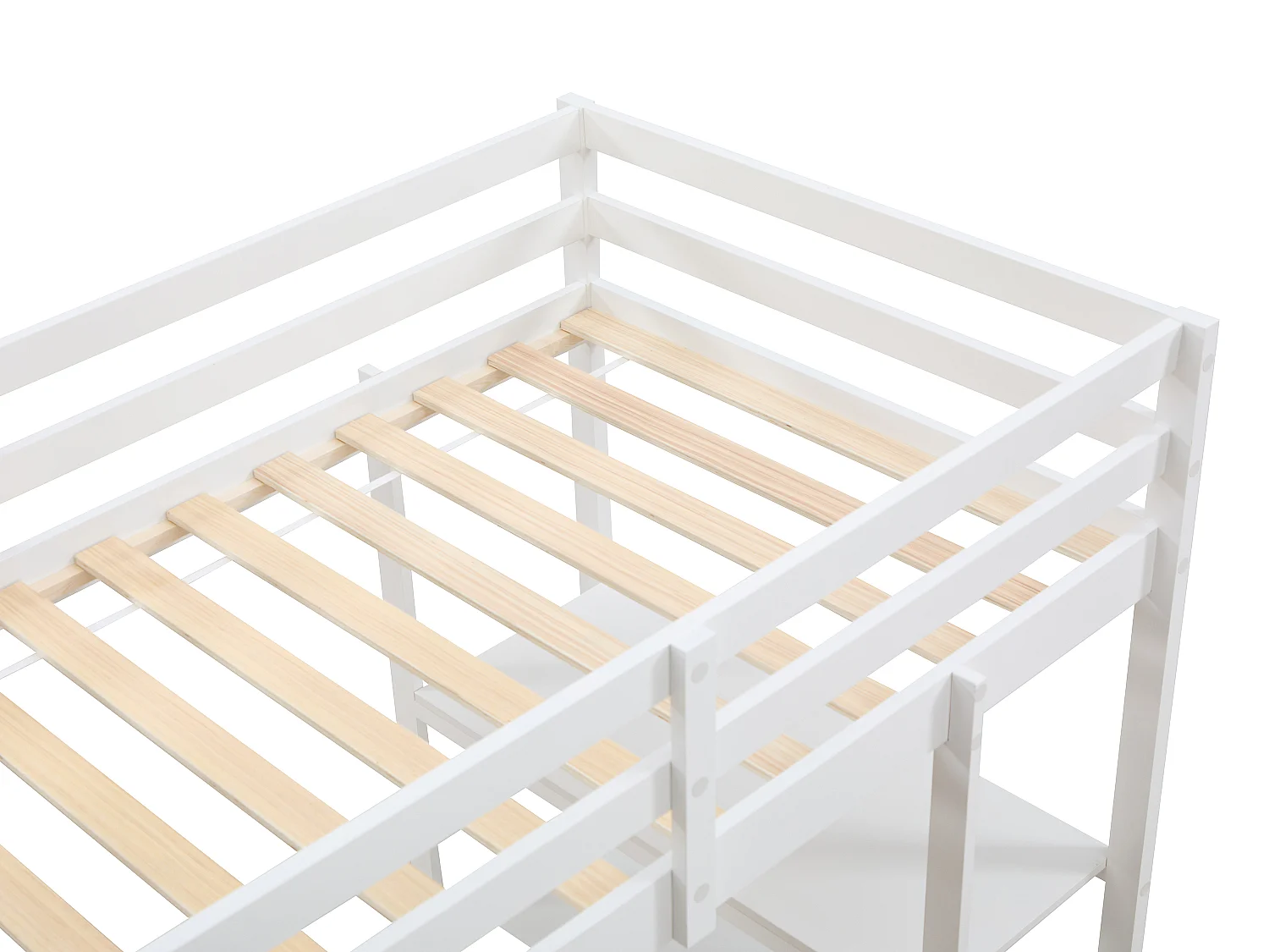 Lit mezzanine 90 x 190 cm avec bureau et rangements - Pin et MDF - Blanc - KALIZI