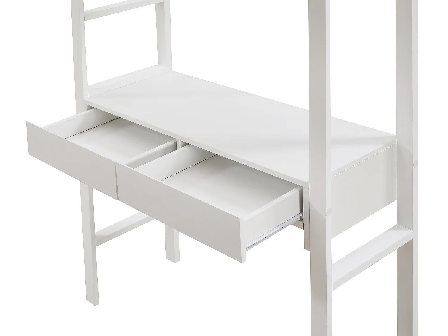 Lit mezzanine 90 x 190 cm avec bureau et rangements - Pin et MDF - Blanc - KALIZI
