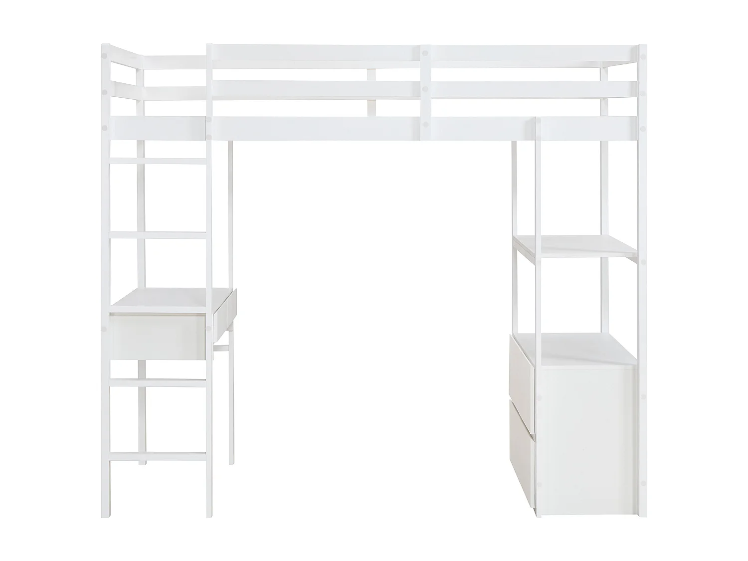 Lit mezzanine 90 x 190 cm avec bureau et rangements - Pin et MDF - Blanc - KALIZI