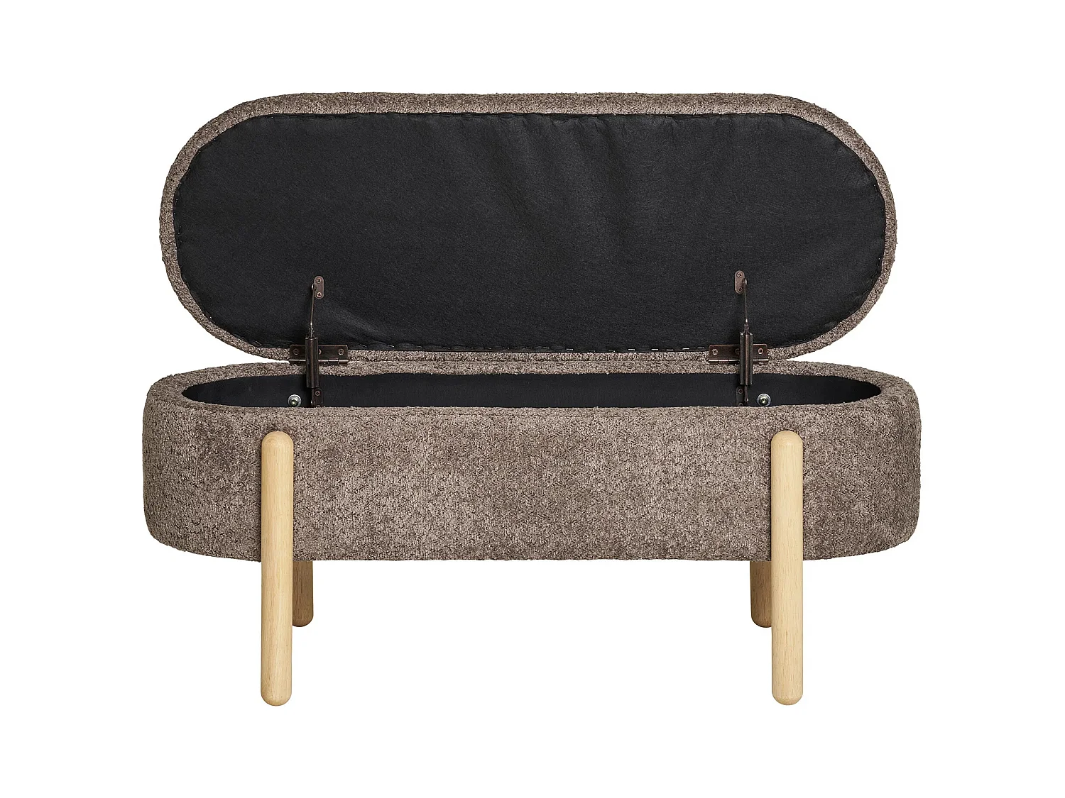 Banc avec rangement tissu marron & pieds en bois naturel BRANCA 97cm
