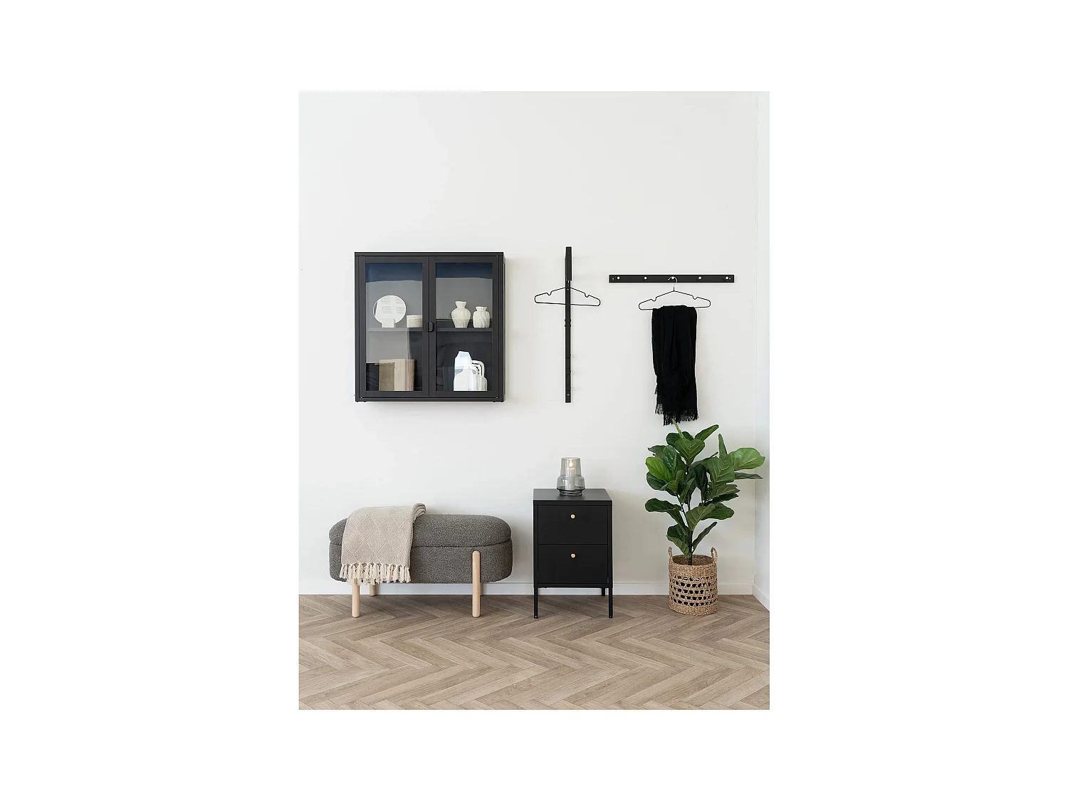 Banc avec rangement tissu marron & pieds en bois naturel BRANCA 97cm