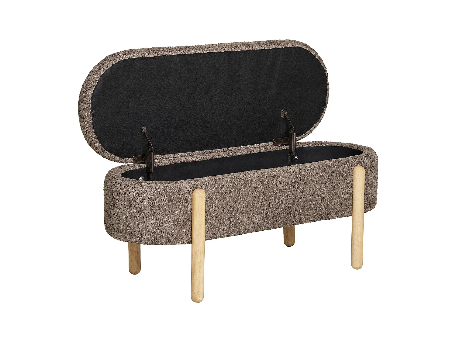 Banc avec rangement tissu marron & pieds en bois naturel BRANCA 97cm