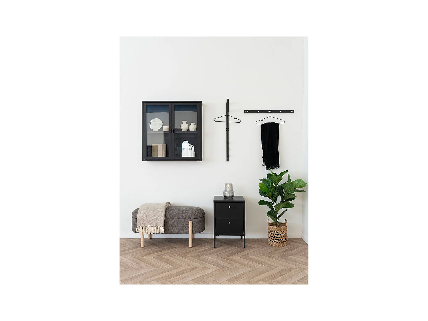 Banc avec rangement tissu marron & pieds en bois naturel BRANCA 97cm