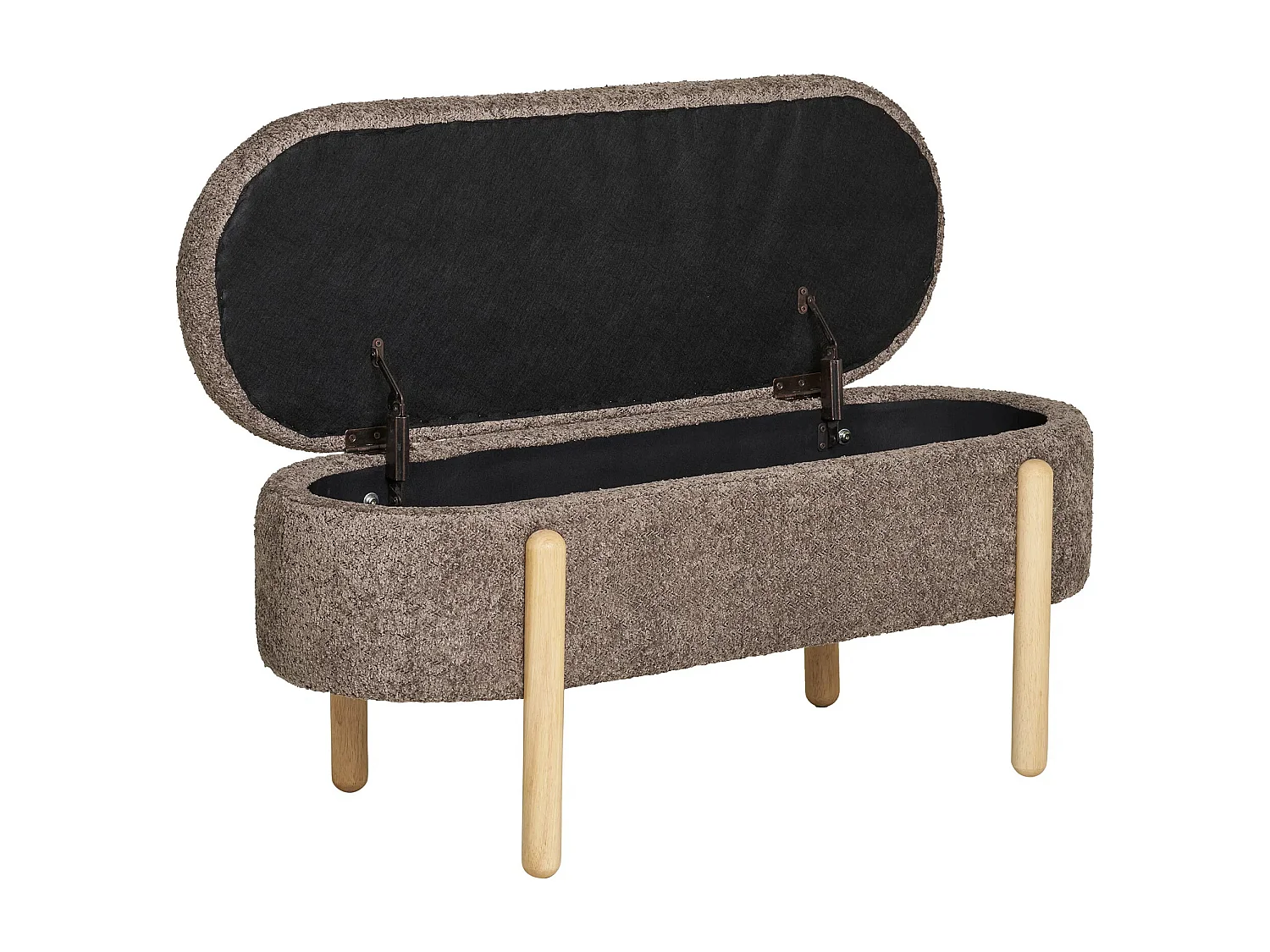 Banc avec rangement tissu marron & pieds en bois naturel BRANCA 97cm