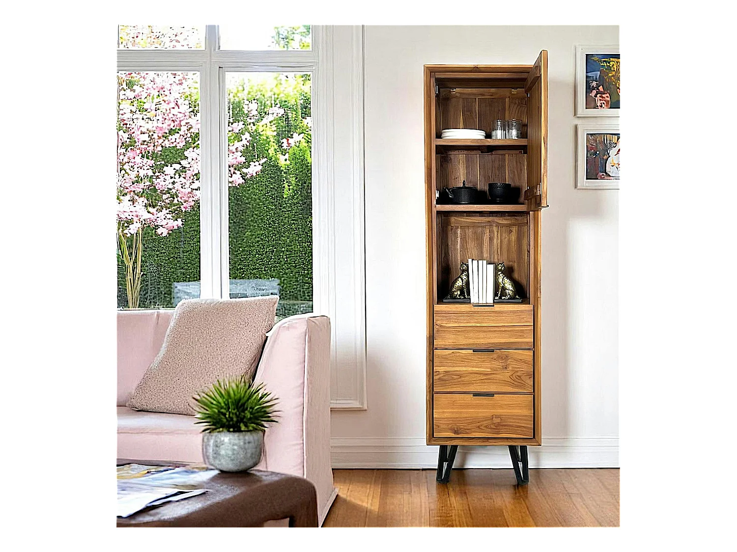 Colonne en bois de teck pieds épingle BOMBAY