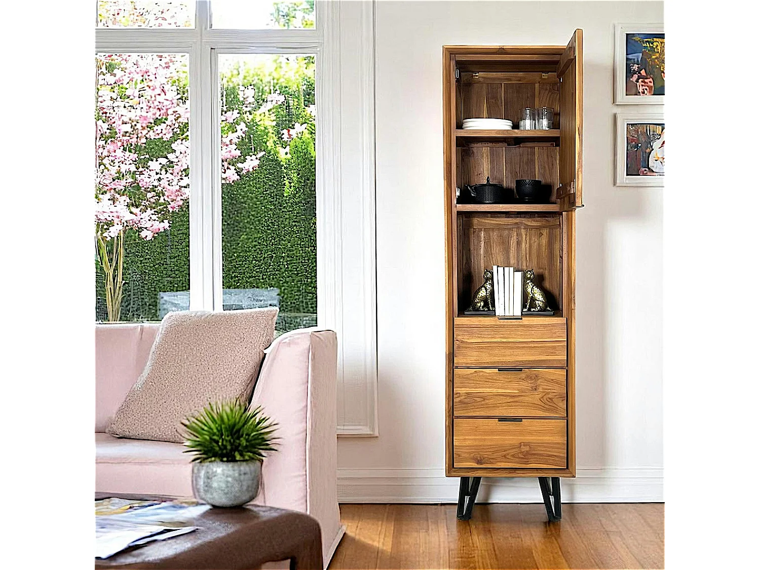 Colonne en bois de teck pieds épingle BOMBAY