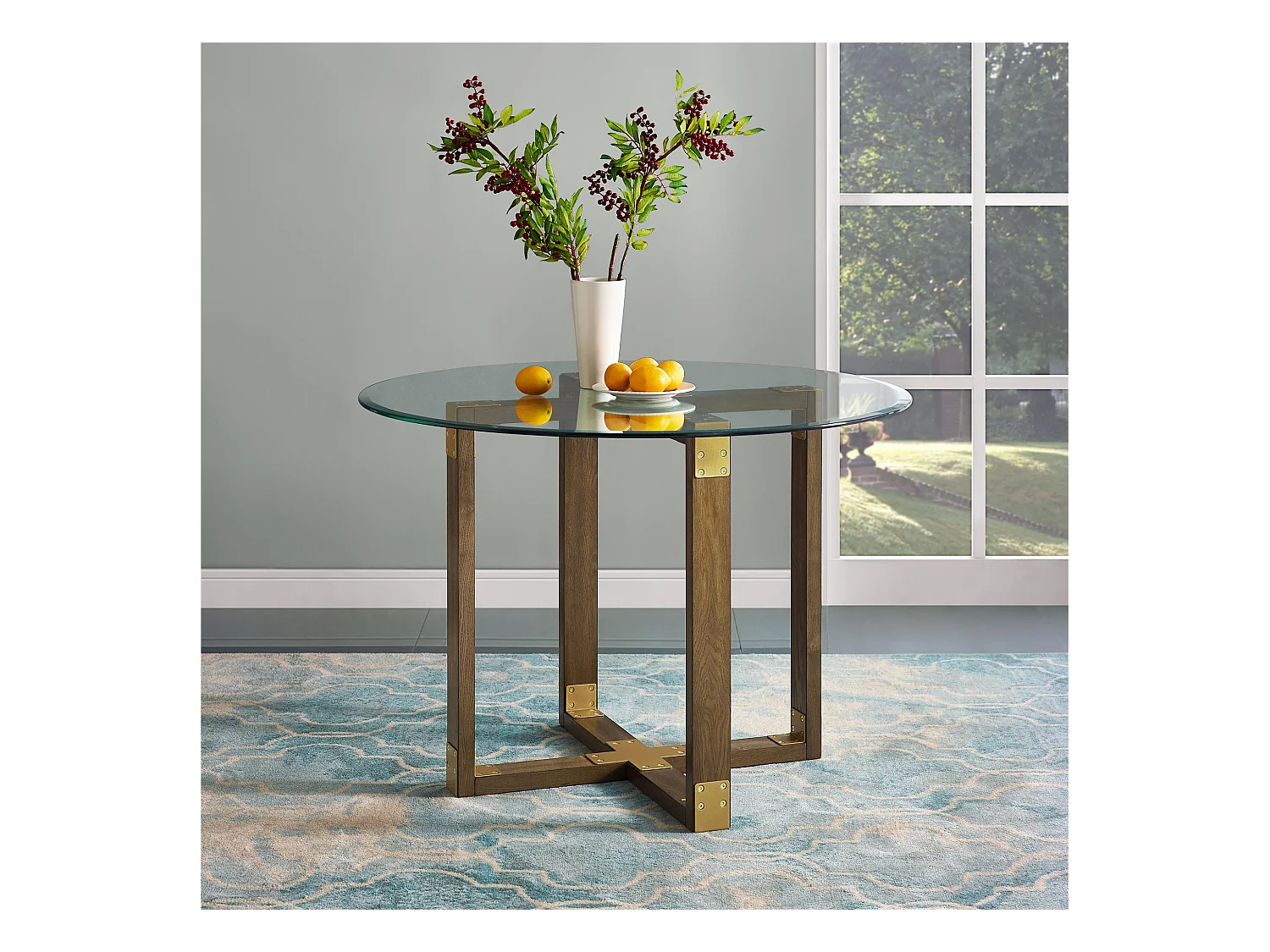 Bronx | Table à manger en verre structure en bois de chêne rustique