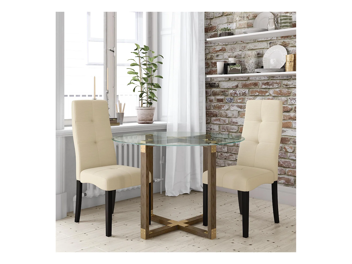 Bronx | Table à manger en verre structure en bois de chêne rustique