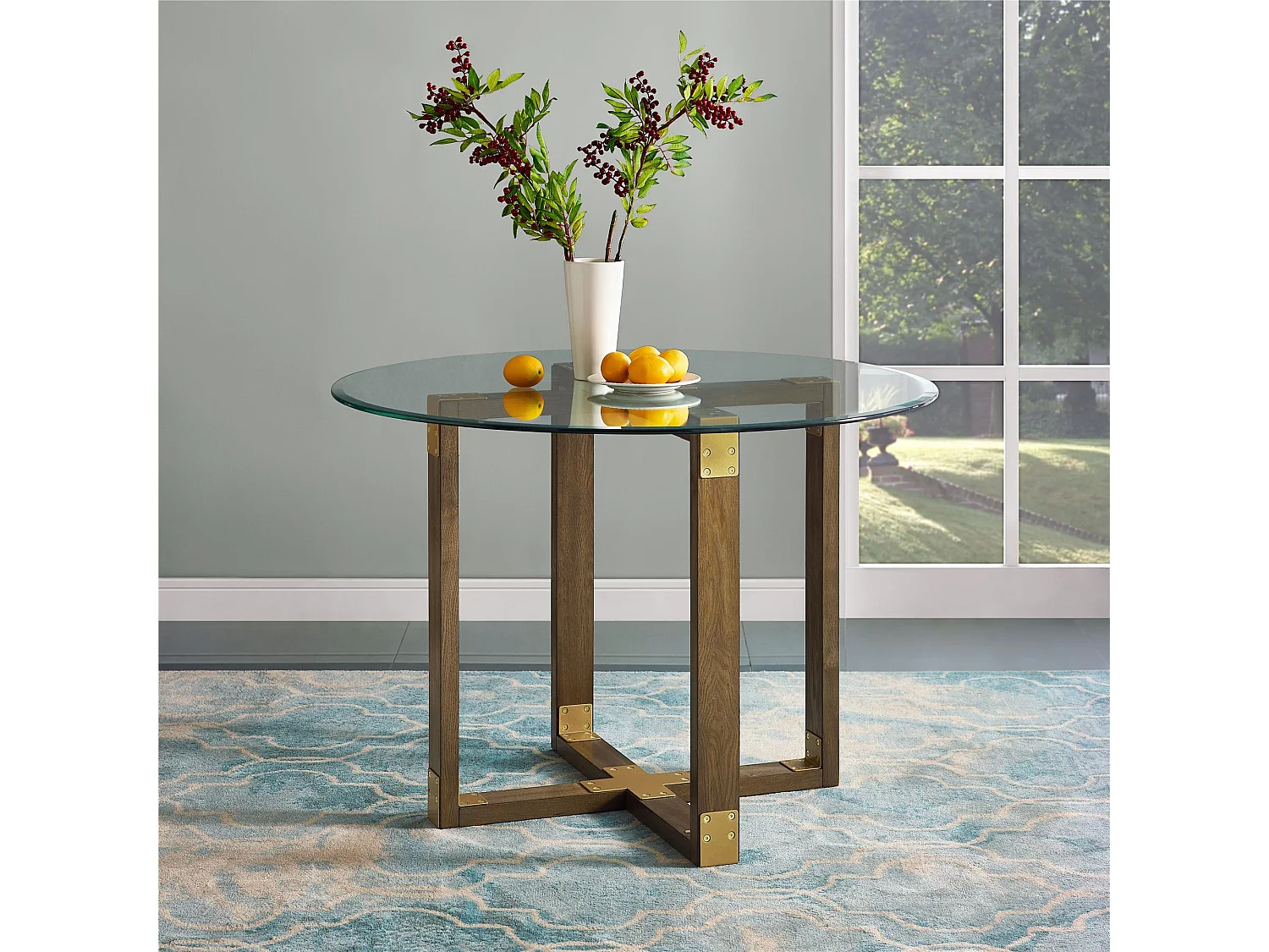 Bronx | Table à manger en verre structure en bois de chêne rustique