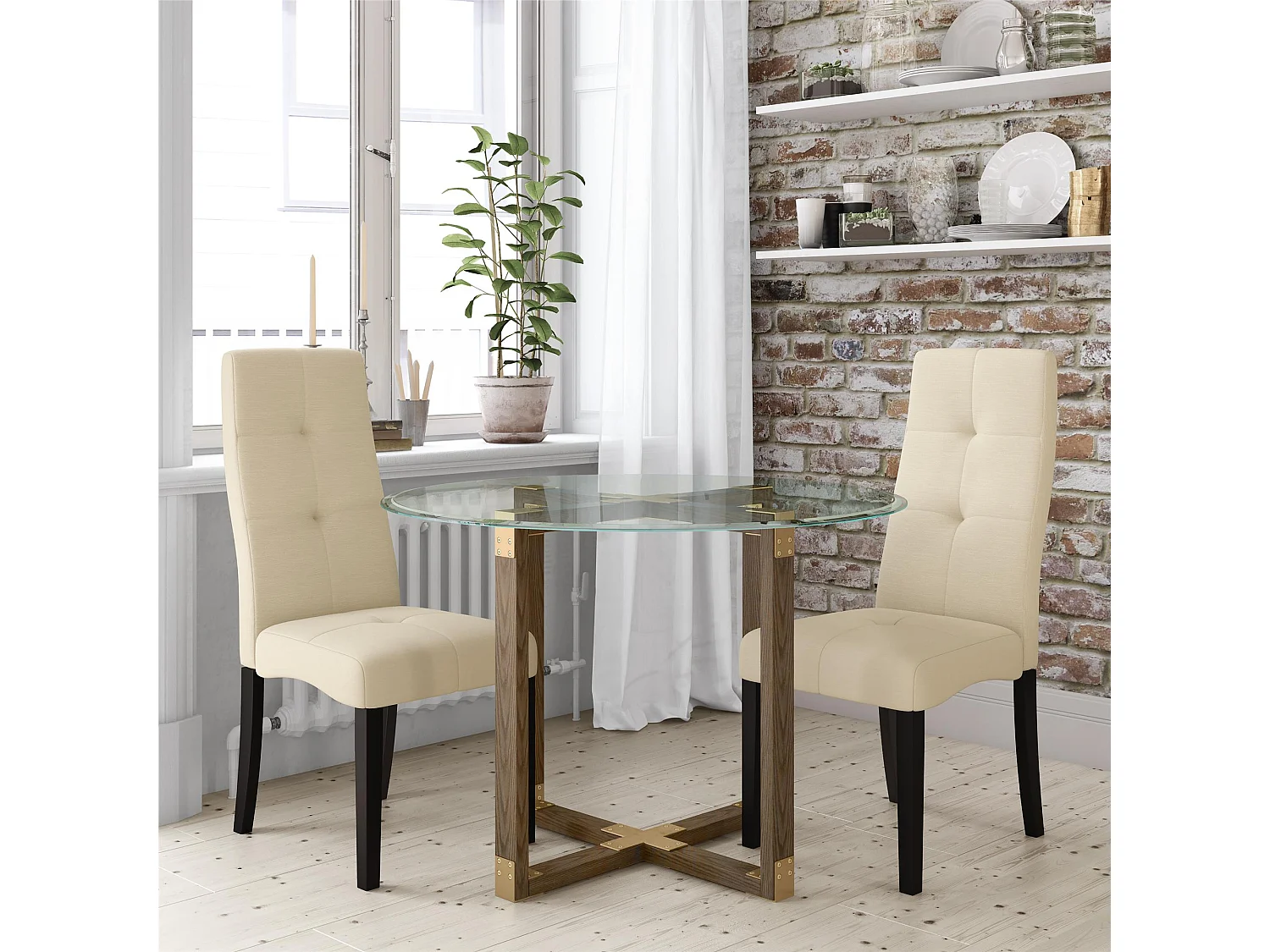 Bronx | Table à manger en verre structure en bois de chêne rustique