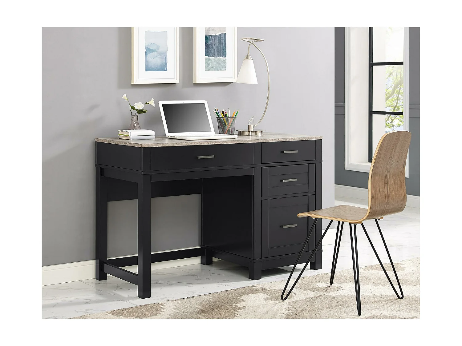 Carver | Bureau d'ordinateur avec plateau relevable en MDF noir
