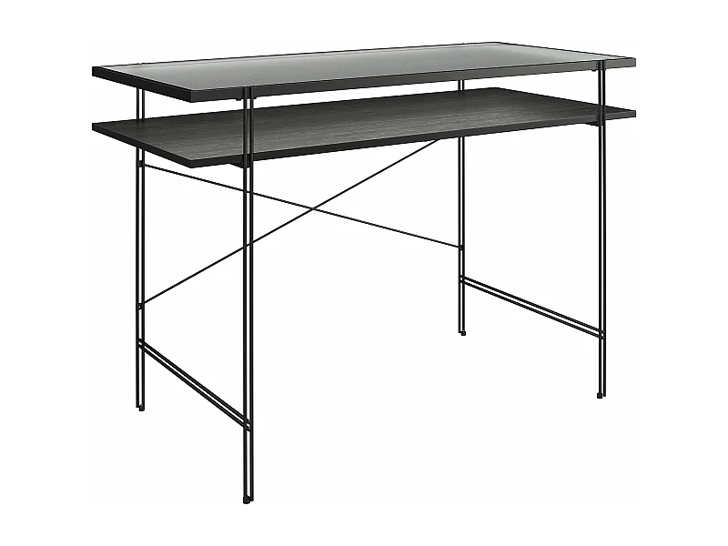 Wainwright | Bureau d'ordinateur en verre transparent et structure en métal noir