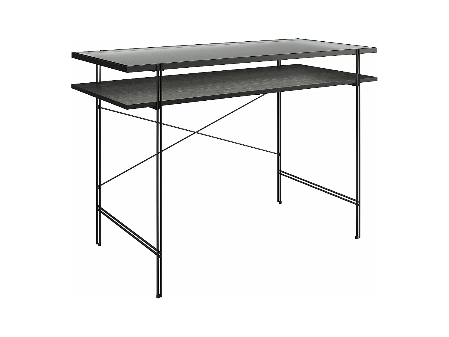 Wainwright | Bureau d'ordinateur en verre transparent et structure en métal noir