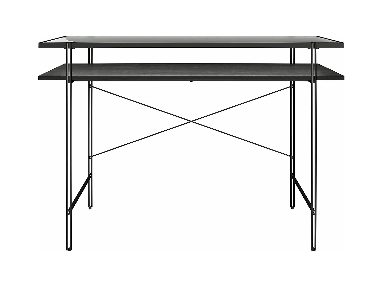 Wainwright | Bureau d'ordinateur en verre transparent et structure en métal noir