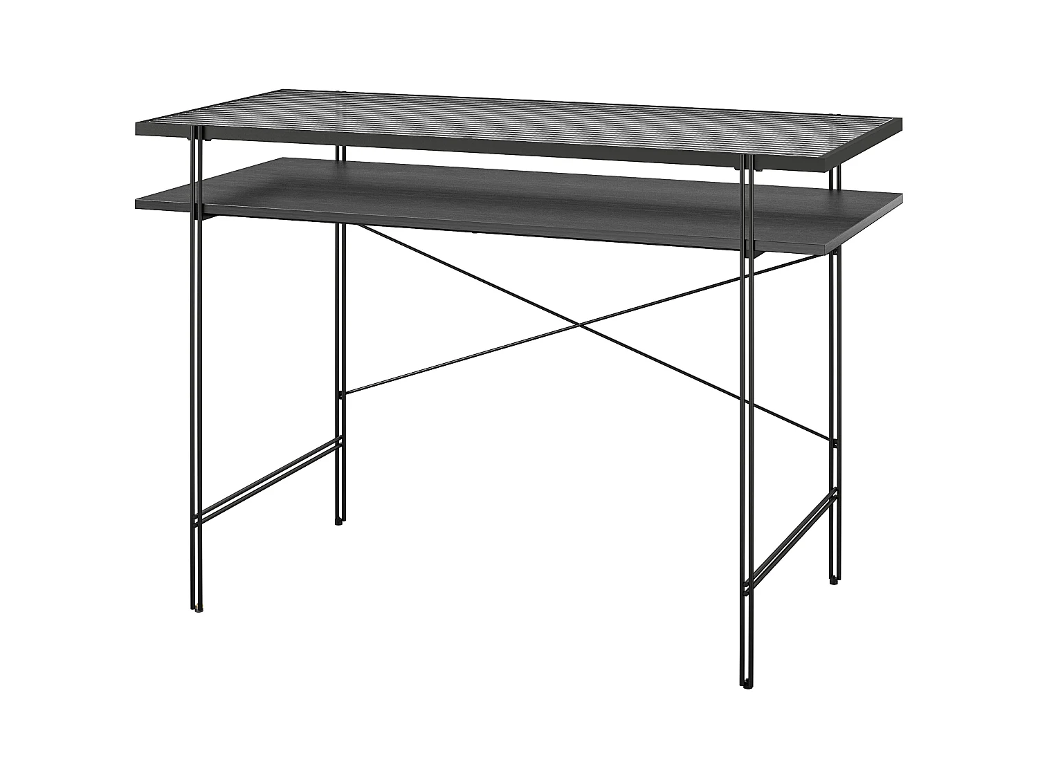 Wainwright | Bureau d'ordinateur en verre transparent et structure en métal noir