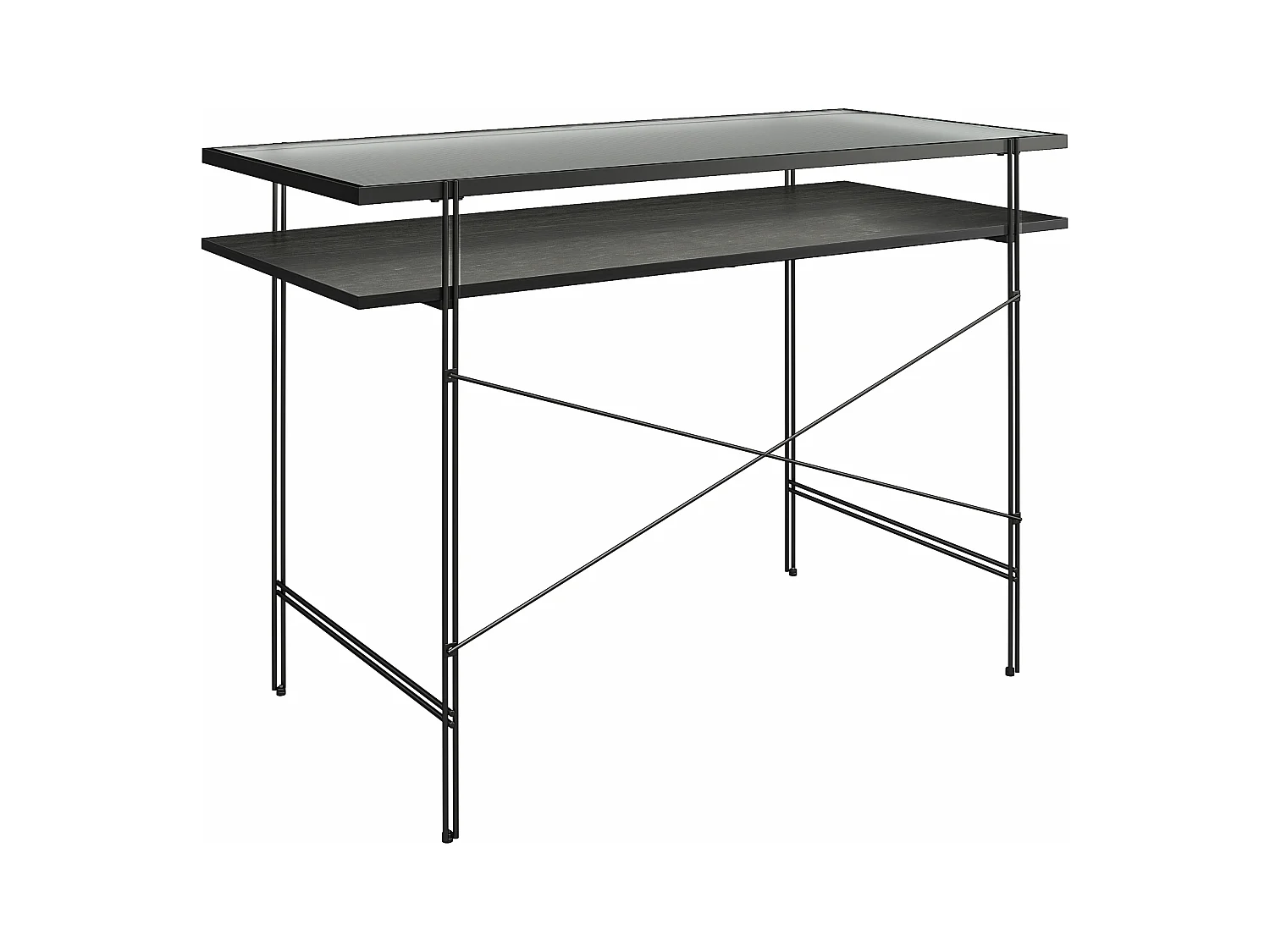 Wainwright | Bureau d'ordinateur en verre transparent et structure en métal noir