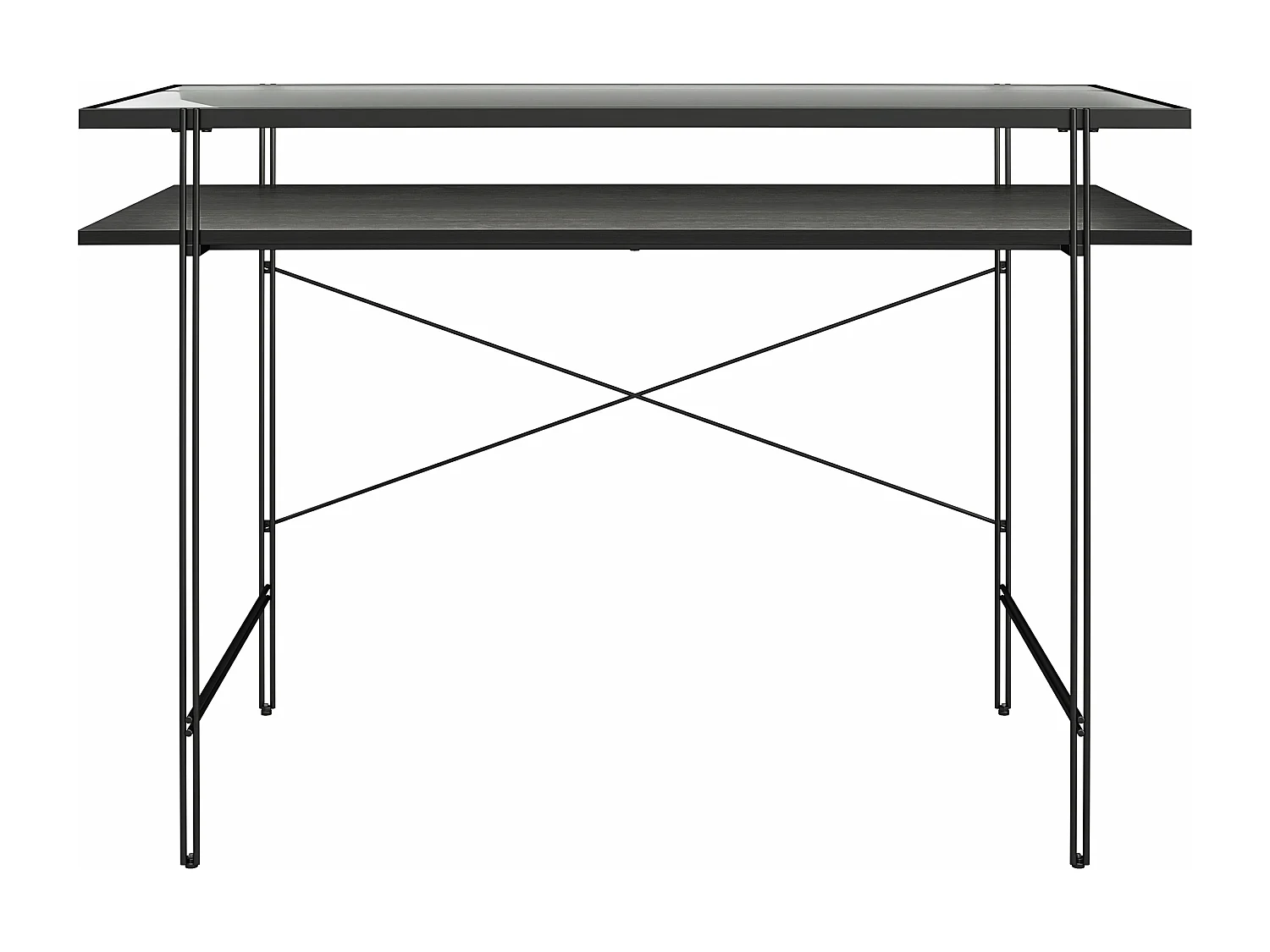 Wainwright | Bureau d'ordinateur en verre transparent et structure en métal noir