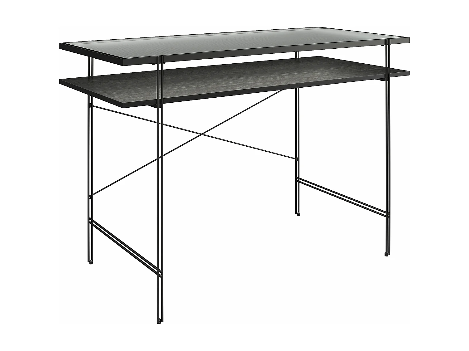 Wainwright | Bureau d'ordinateur en verre transparent et structure en métal noir