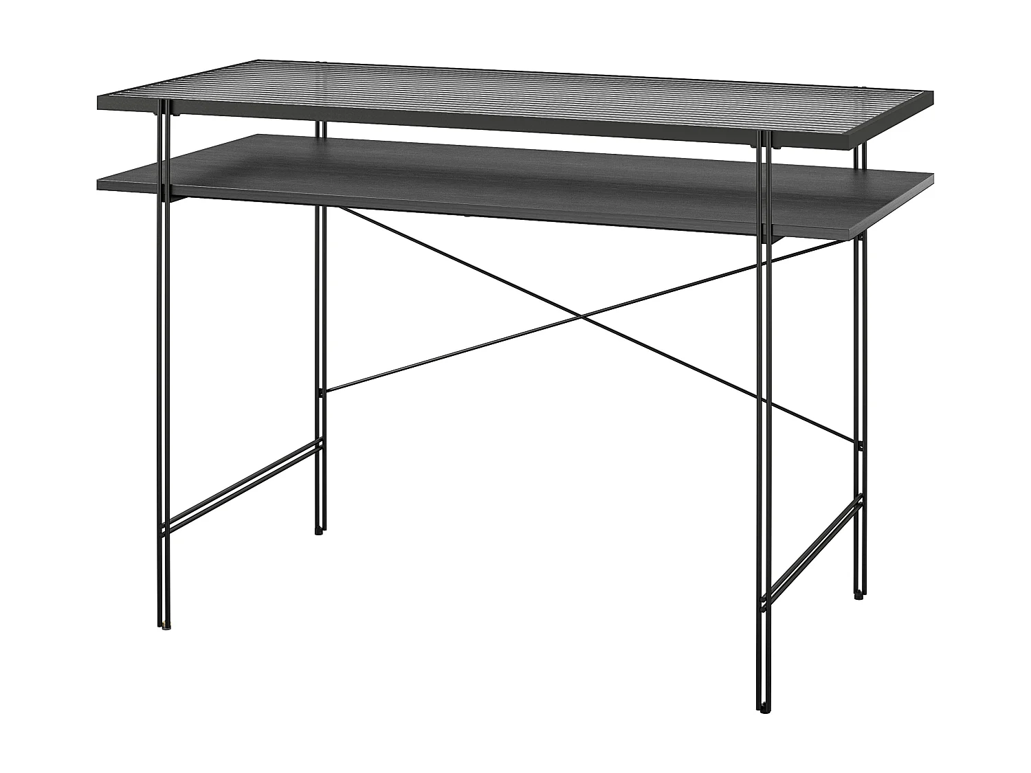 Wainwright | Bureau d'ordinateur en verre transparent et structure en métal noir