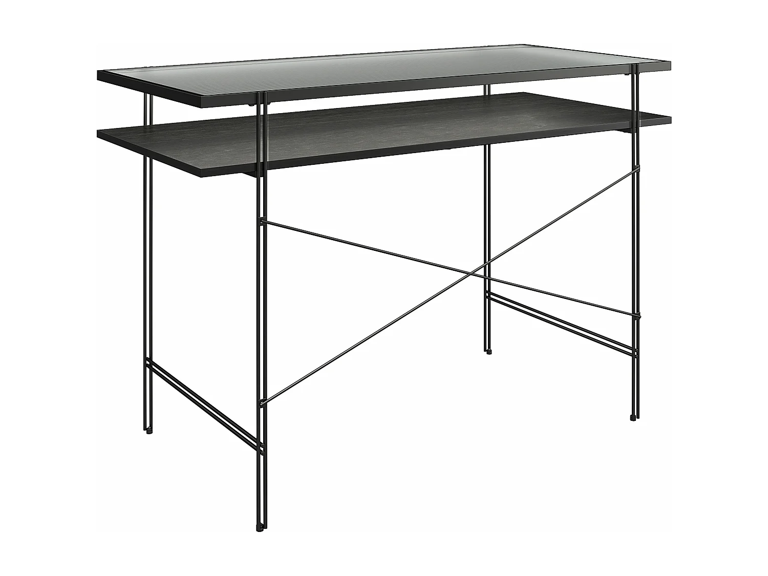 Wainwright | Bureau d'ordinateur en verre transparent et structure en métal noir