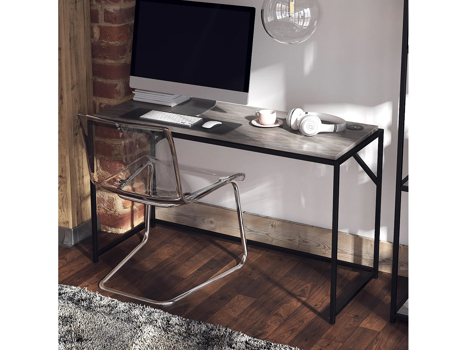 Quincy | Bureau en panneaux de particules de chêne gris et structure en métal