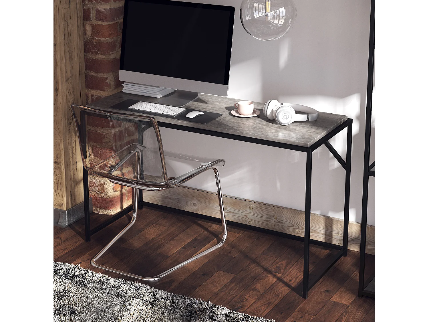 Quincy | Bureau en panneaux de particules de chêne gris et structure en métal