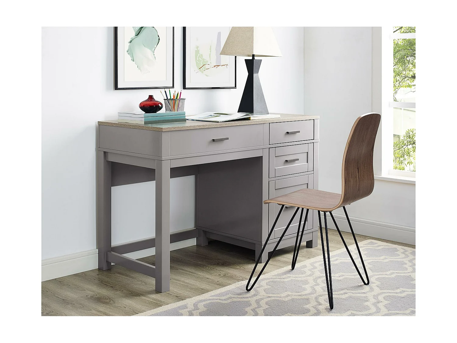 Carver | Bureau d'ordinateur avec plateau relevable en MDF gris