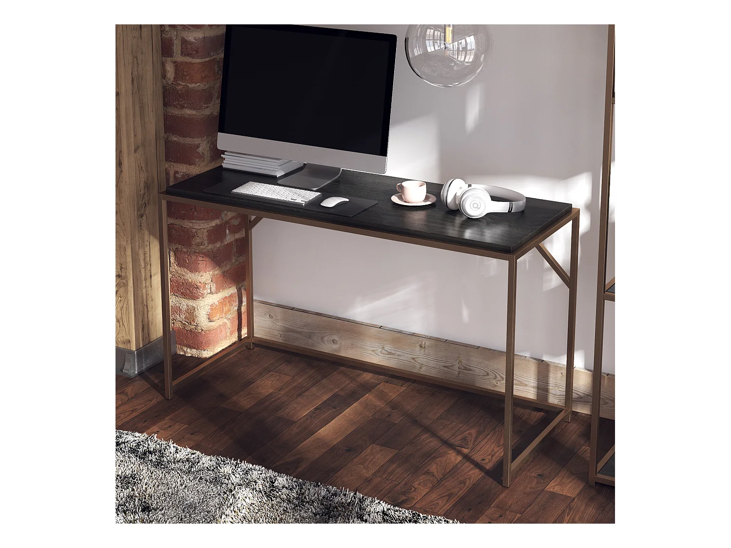 Quincy | Bureau en panneaux de particules expresso et structure en métal