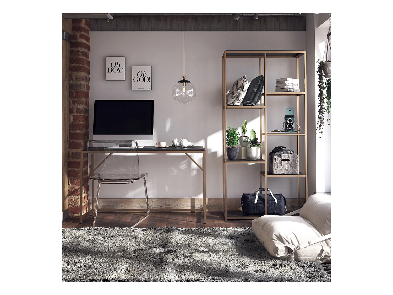 Quincy | Bureau en panneaux de particules expresso et structure en métal