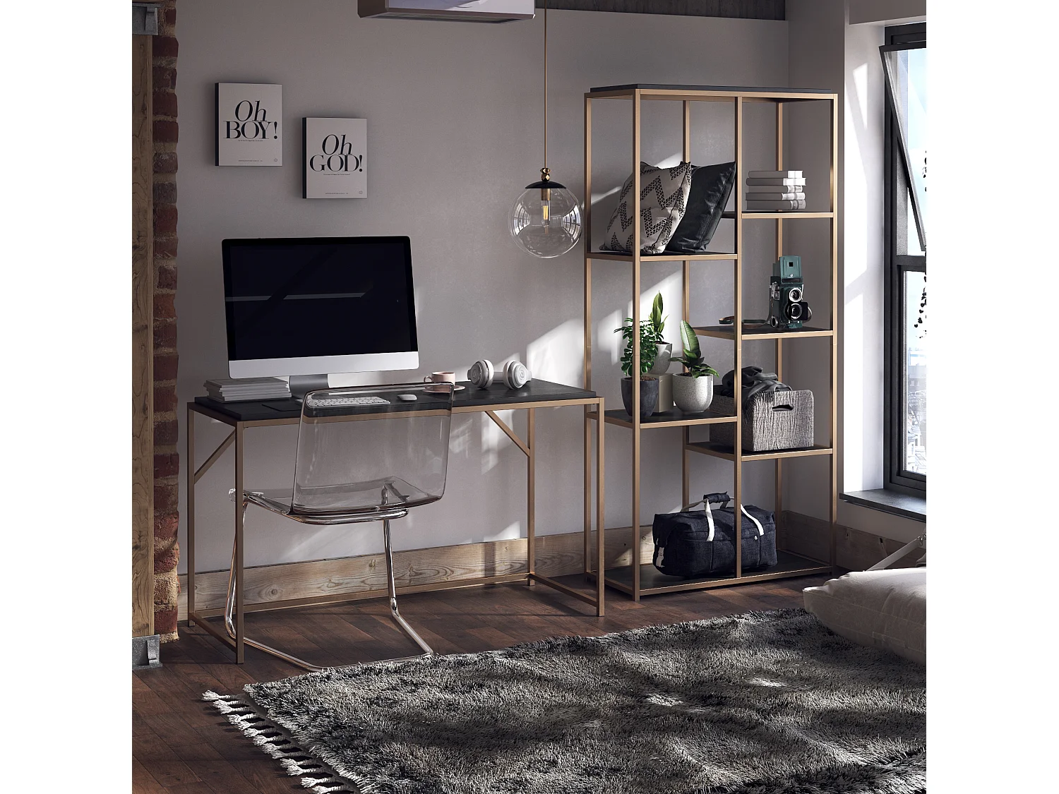 Quincy | Bureau en panneaux de particules expresso et structure en métal