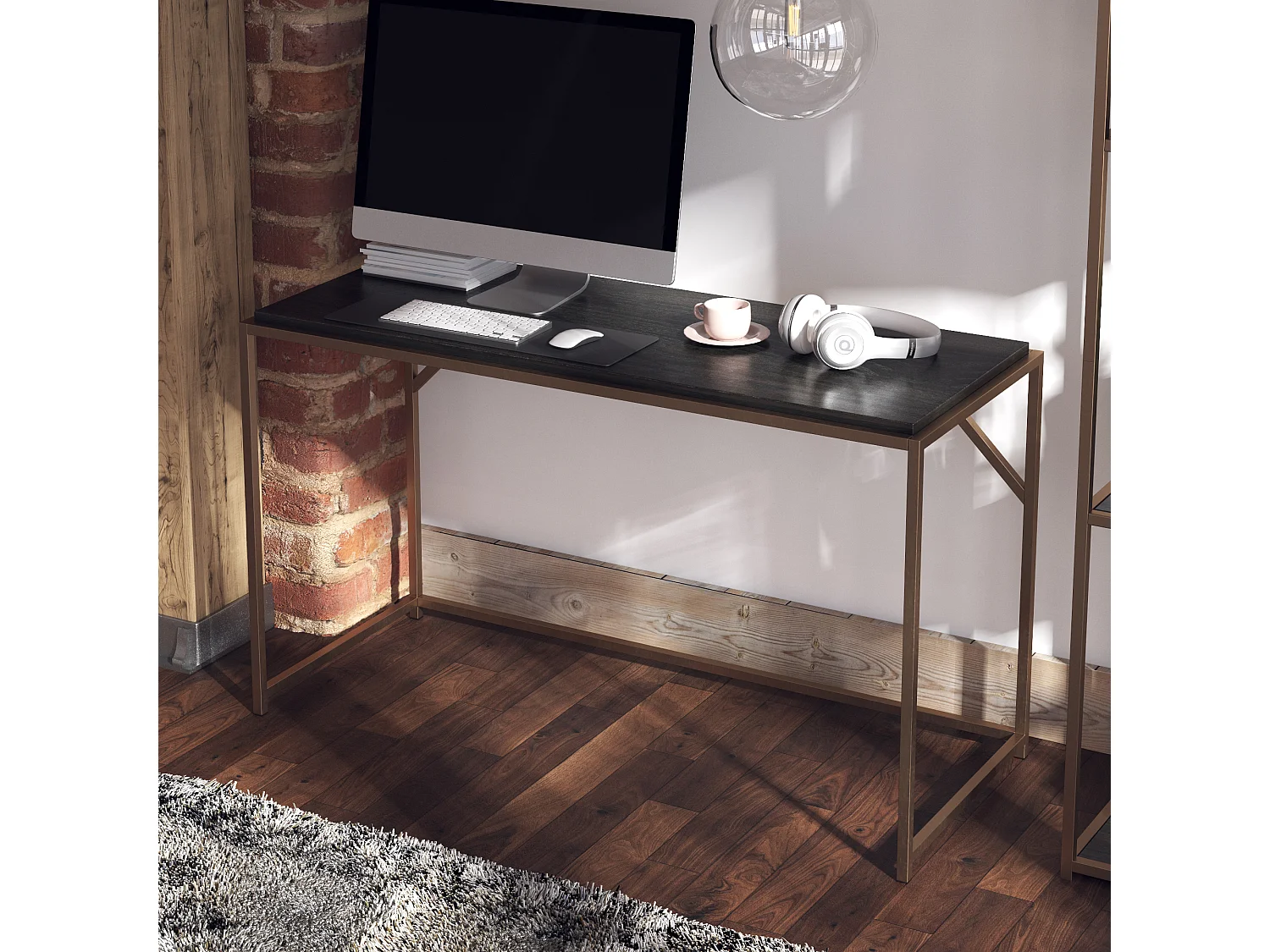 Quincy | Bureau en panneaux de particules expresso et structure en métal