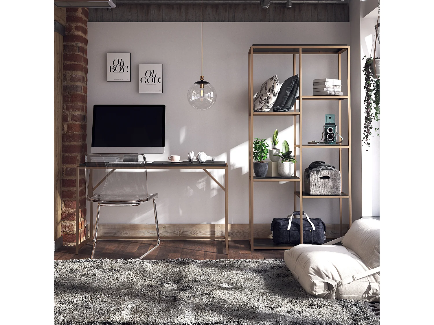 Quincy | Bureau en panneaux de particules expresso et structure en métal