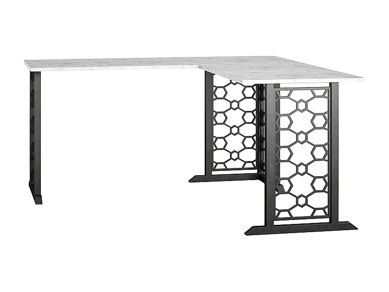 Ella | Bureau forme L en MDF marbre blanc