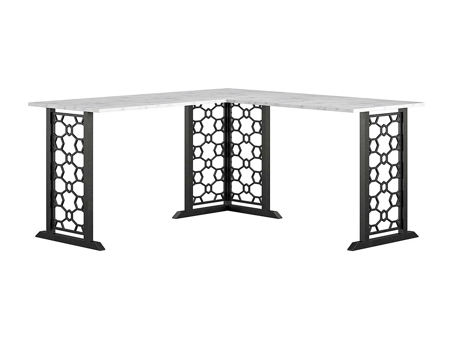 Ella | Bureau forme L en MDF marbre blanc