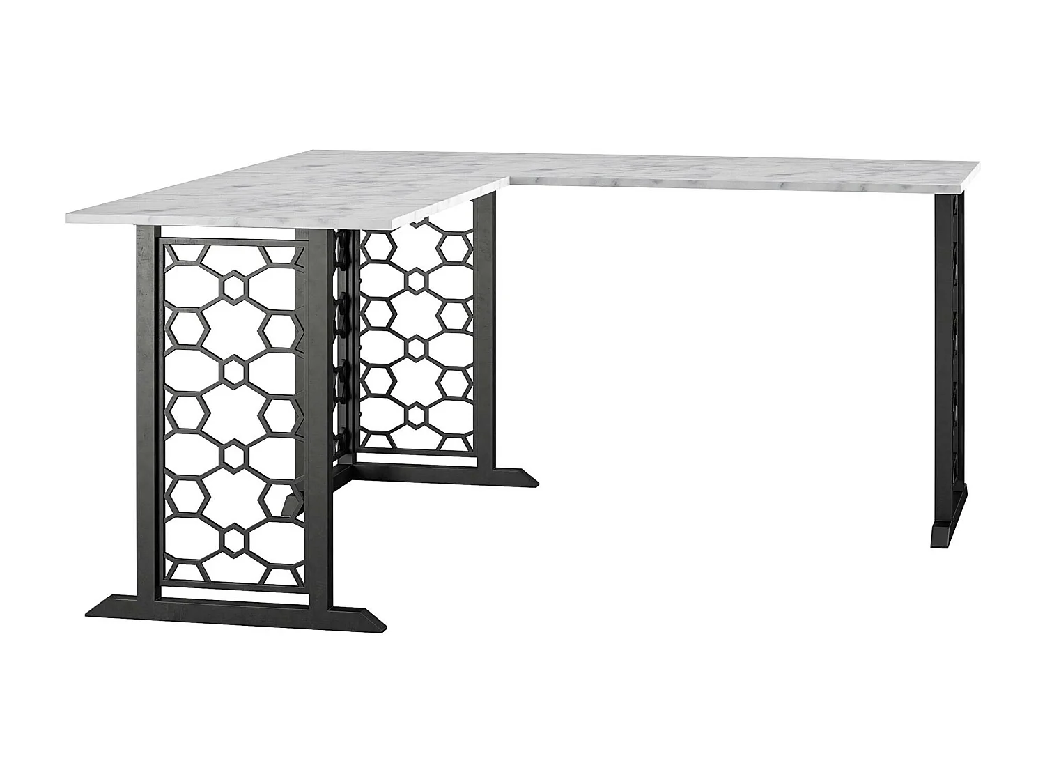 Ella | Bureau forme L en MDF marbre blanc