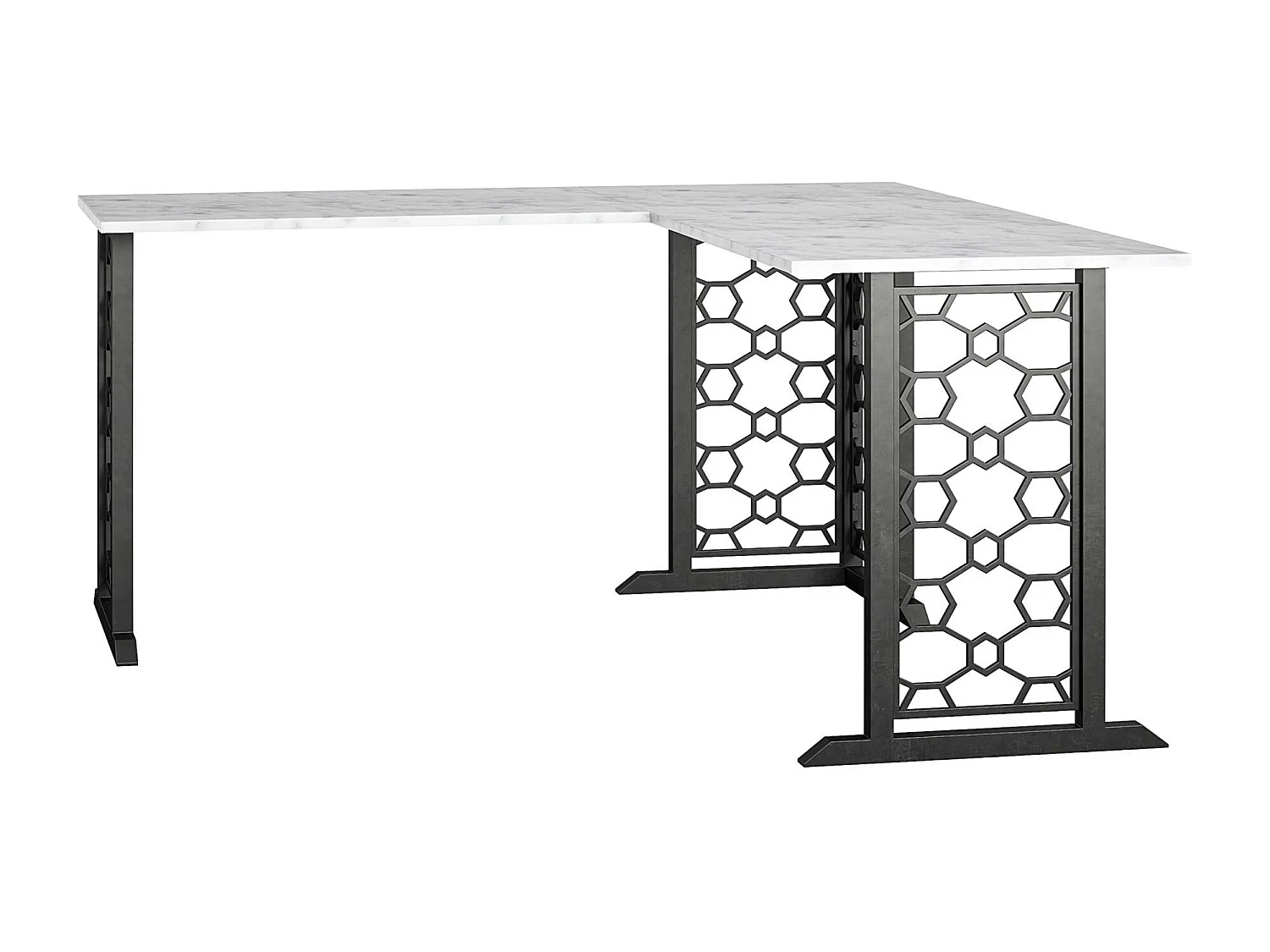 Ella | Bureau forme L en MDF marbre blanc