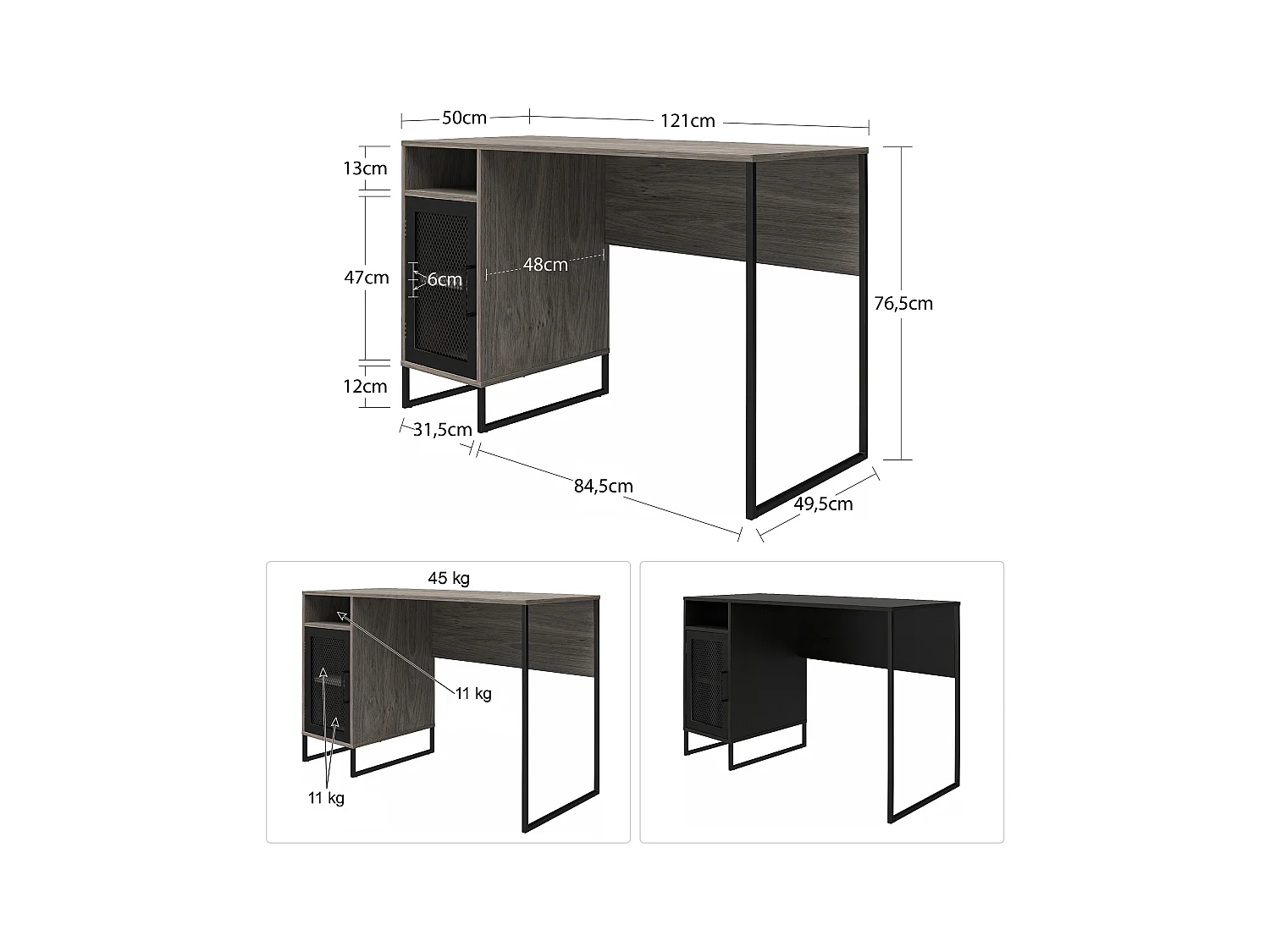 Purdue | Bureau ordinateur caisson 1 porte en MDF chêne gris