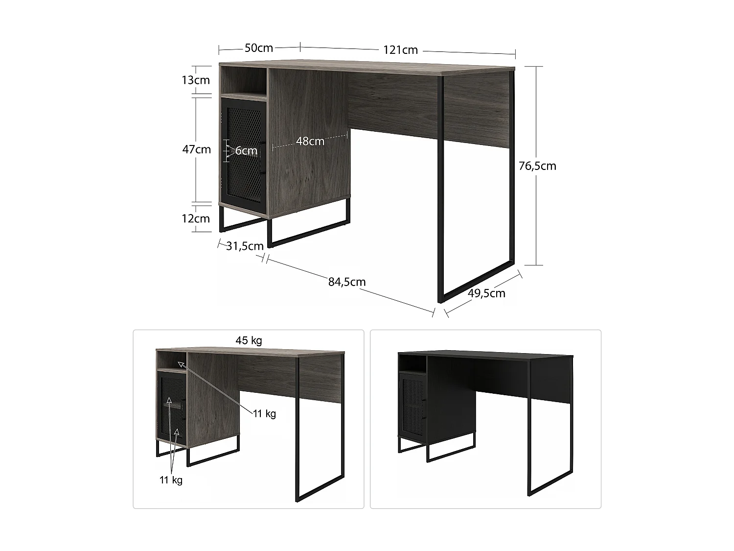 Purdue | Bureau ordinateur caisson 1 porte en MDF chêne gris