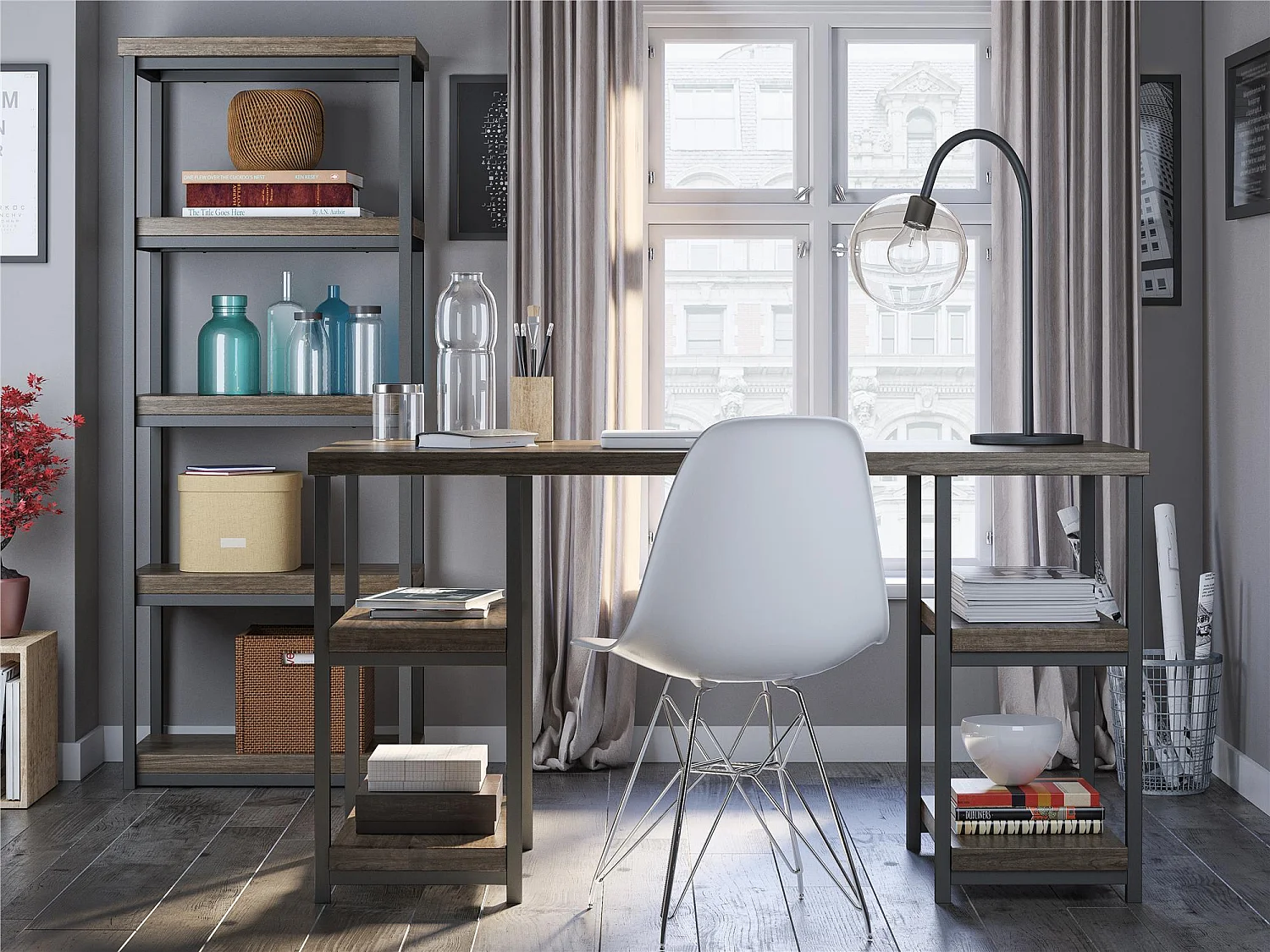 Ashlar | Bureau d'ordinateur avec 4 étagères en panneaux de partic. stratifiés