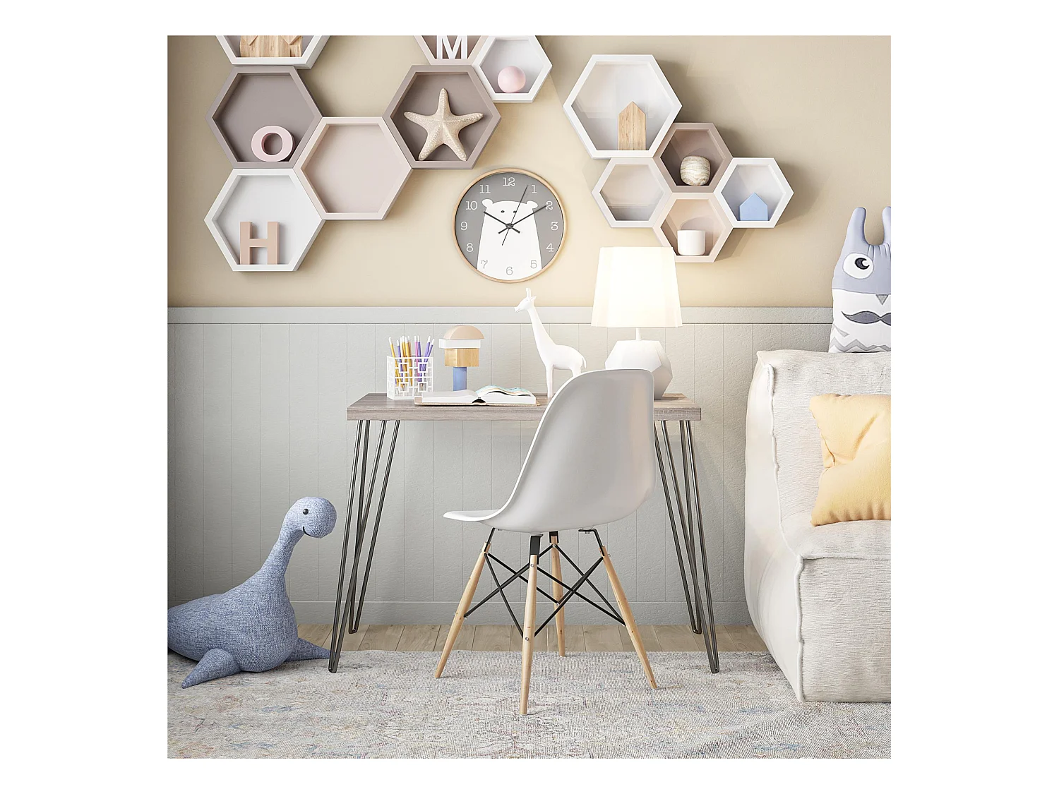 Owen | Bureau d'ordinateur en panneaux de particules stratifiés chêne