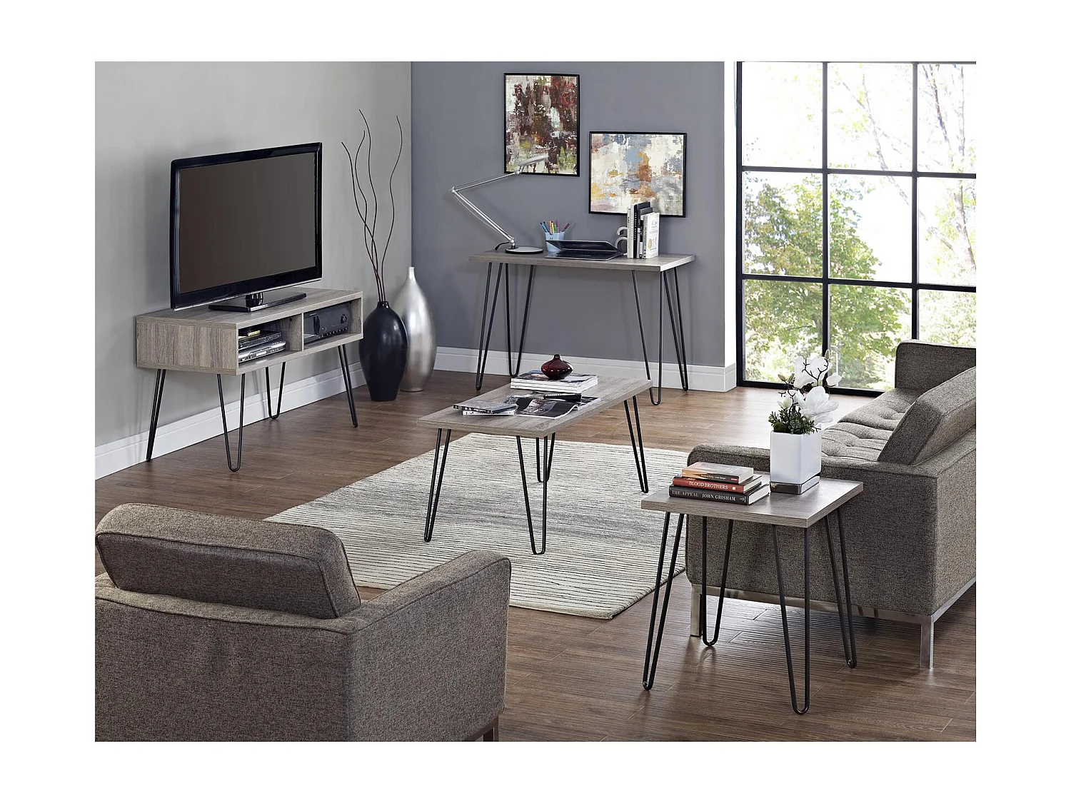 Owen | Bureau d'ordinateur en panneaux de particules stratifiés chêne