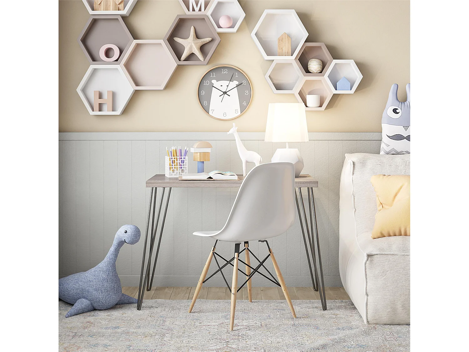 Owen | Bureau d'ordinateur en panneaux de particules stratifiés chêne