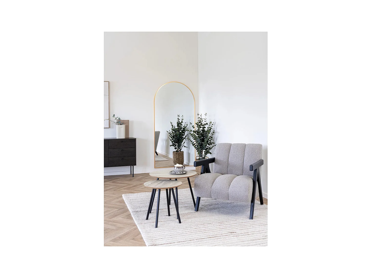 Grand miroir arc en aluminium MADRID – L 90 x H 180cm-Beige