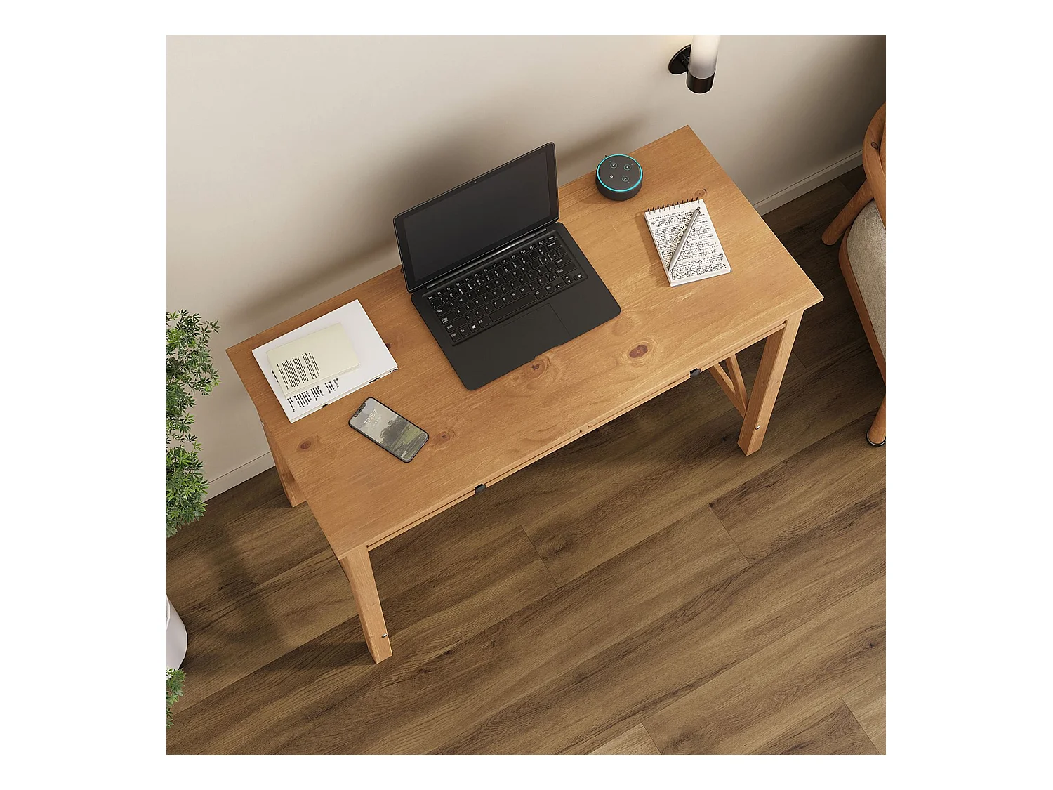 Bureau en bois ADRIAN L 110 cm avec deux tiroirs en bois massif coloris chêne avec rangement élégant et pratique