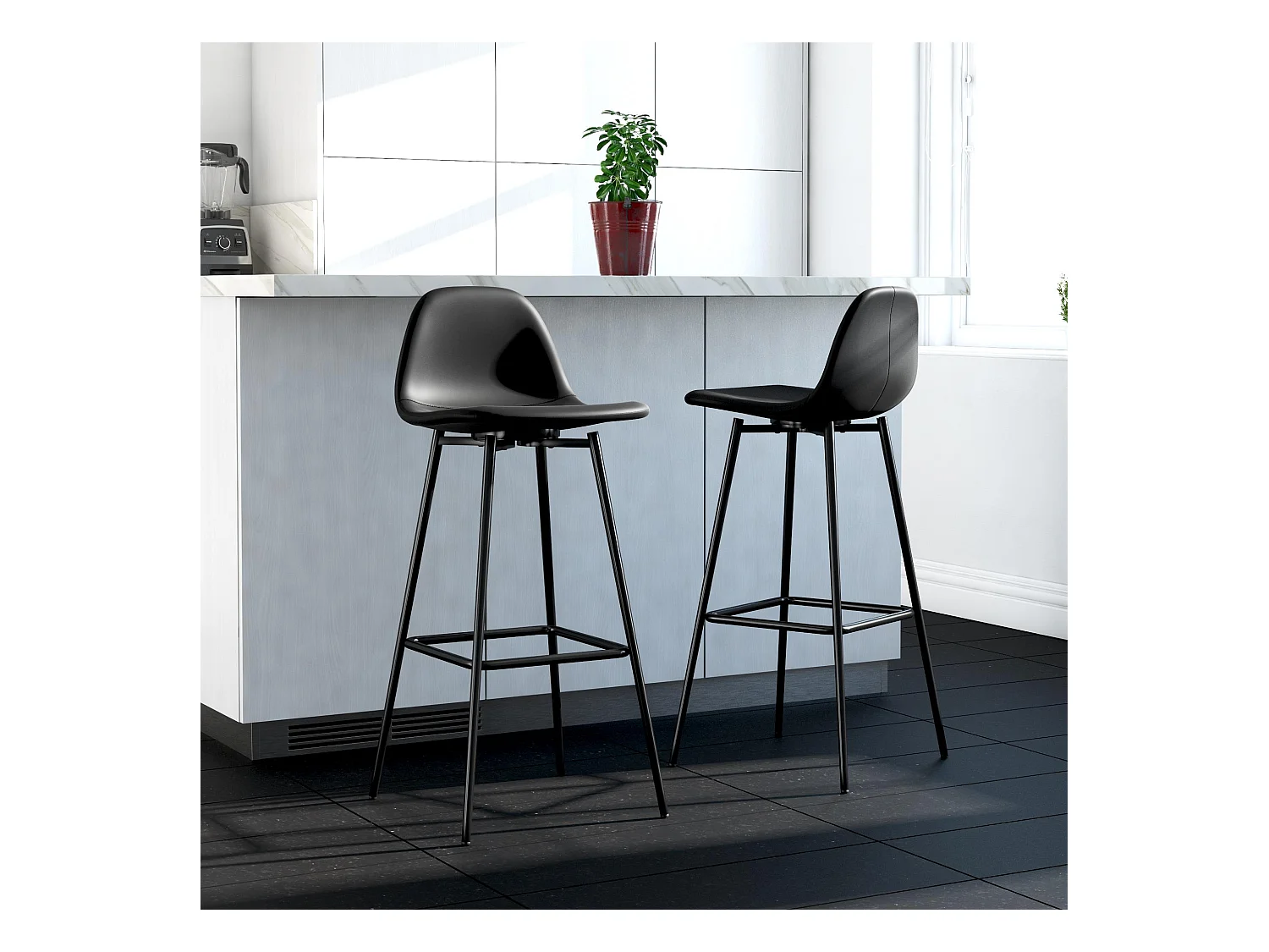 Calvin | Tabouret de bar en simili cuir noir