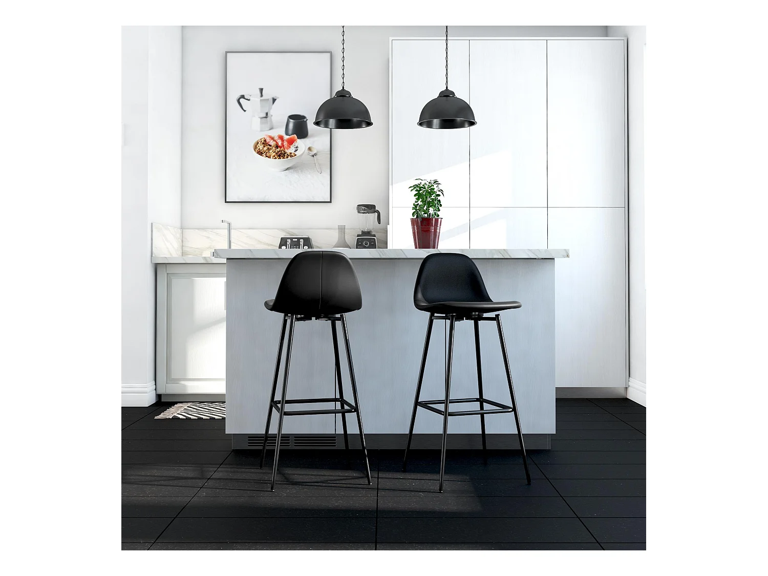 Calvin | Tabouret de bar en simili cuir noir