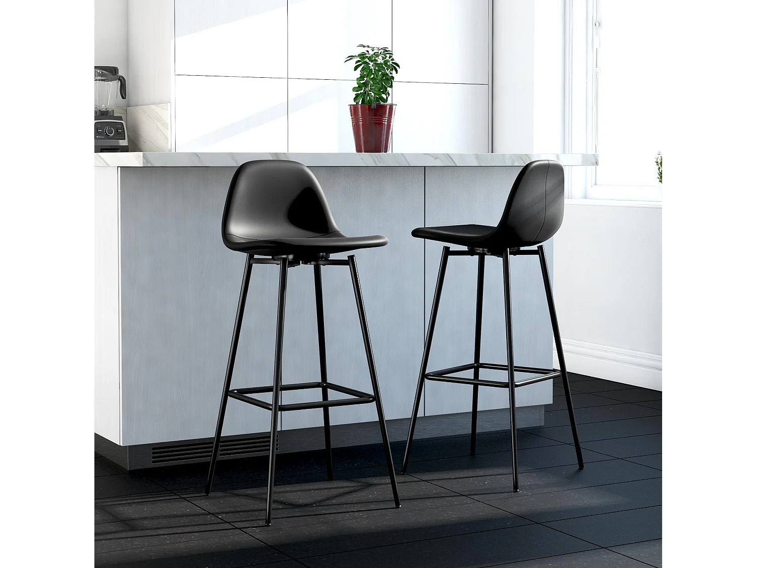 Calvin | Tabouret de bar en simili cuir noir