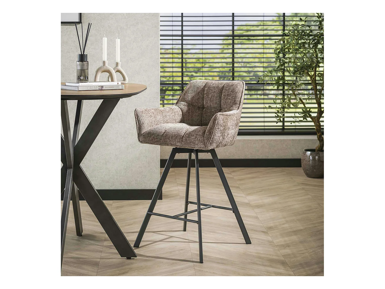 Chaise de bar pivotante en velours texturé beige nacré (lot de 2) MELBOURNE
