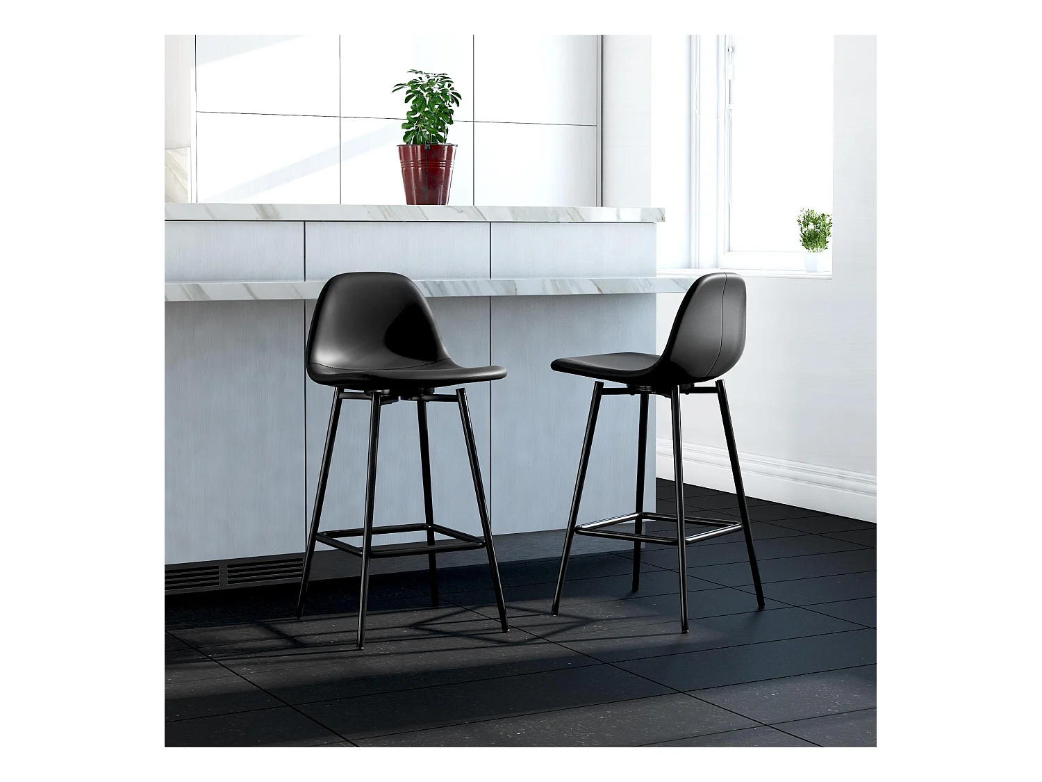 Calvin | Tabouret de comptoir en simili cuir noir