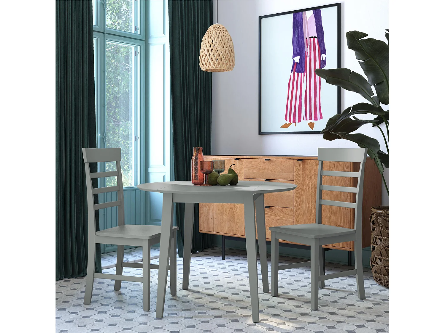 Brooks | Ensemble à dîner 3 pièces en MDF et hévéa gris